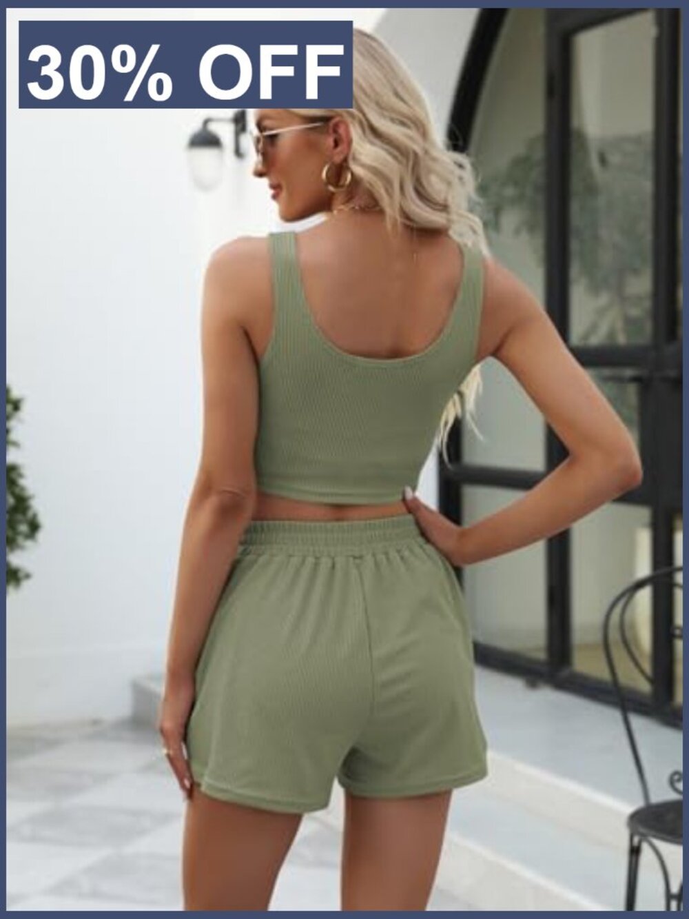 Two Piece Lounge Set Sleeveless Crop Top High Waisted Shorts - Picture 5 of 7